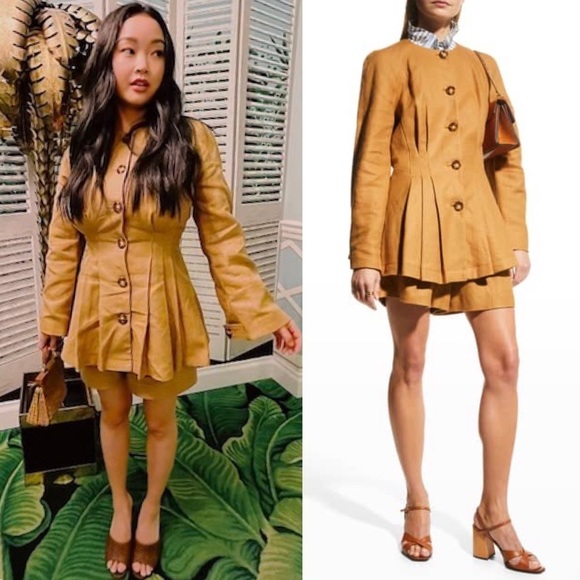 NWT VERONICA BEARD Camel Linen Collarless Tailored Pleated Peplum Blazer 00 - Picture 5 of 17